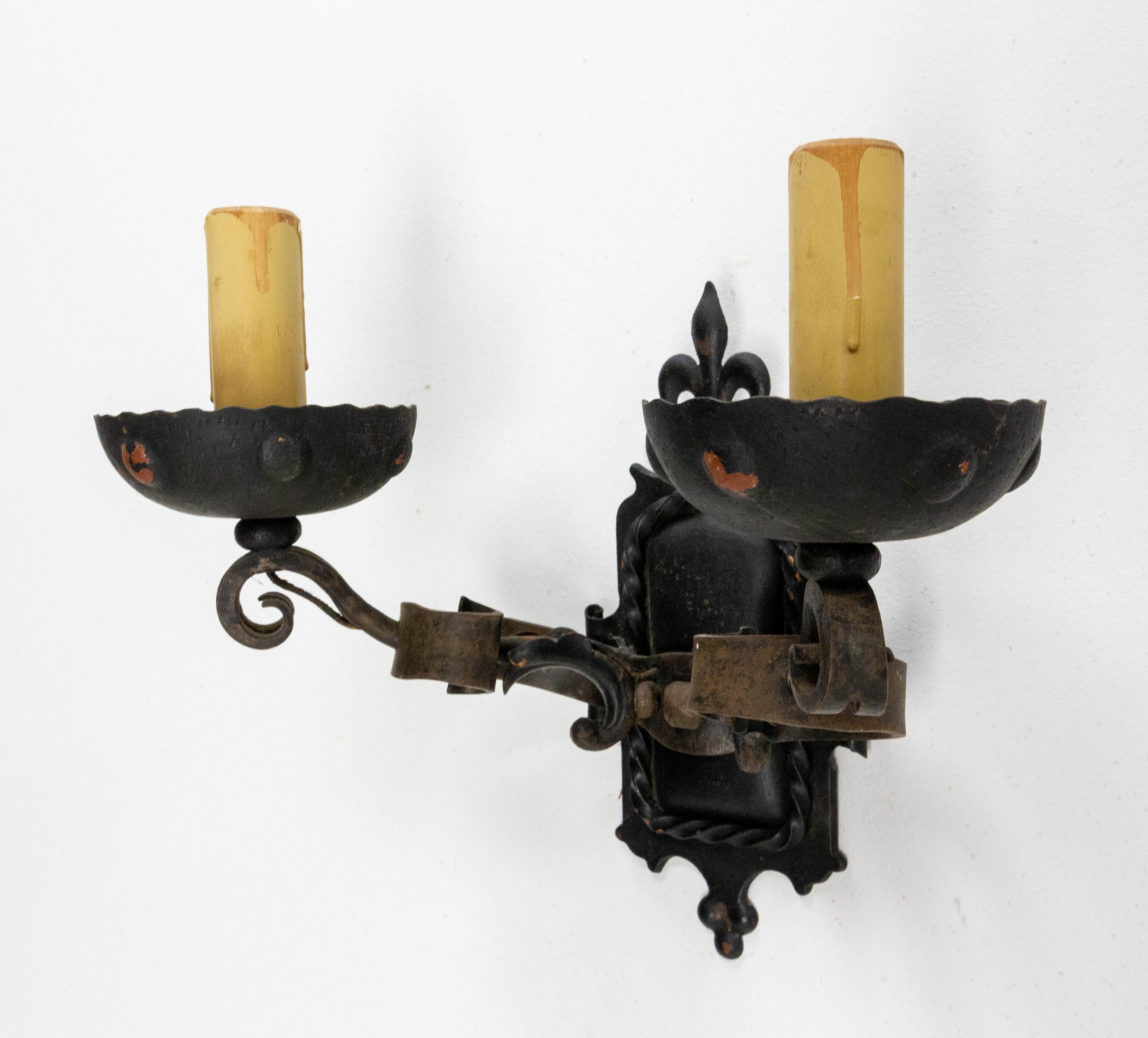 Mid-Century Modern Outdoor Pair of Sconces Exterior Wall Light Lantern Wrought Iron, C. 1960, Spain For Sale