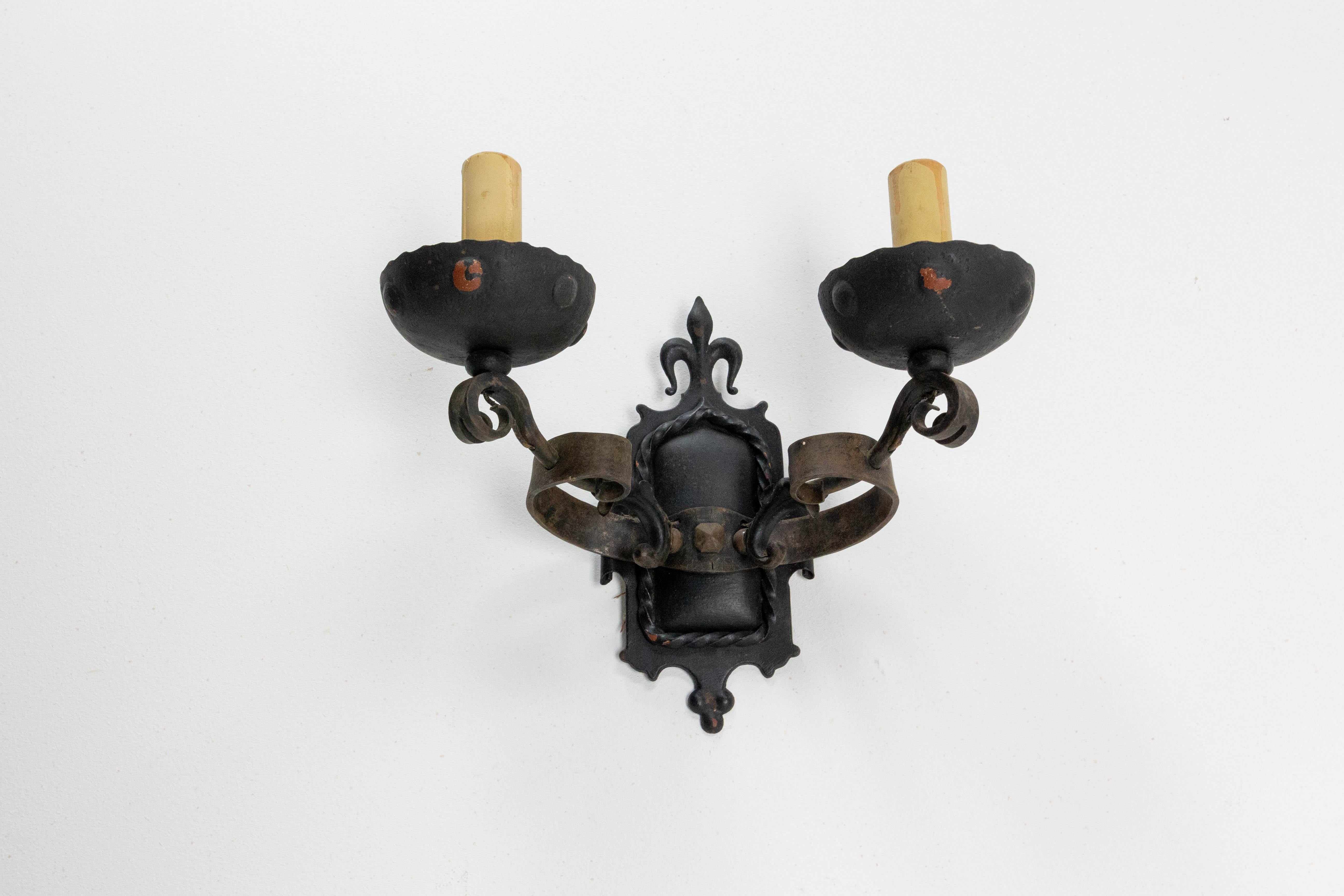 Outdoor Pair of Sconces Exterior Wall Light Lantern Wrought Iron, C. 1960, Spain For Sale 1