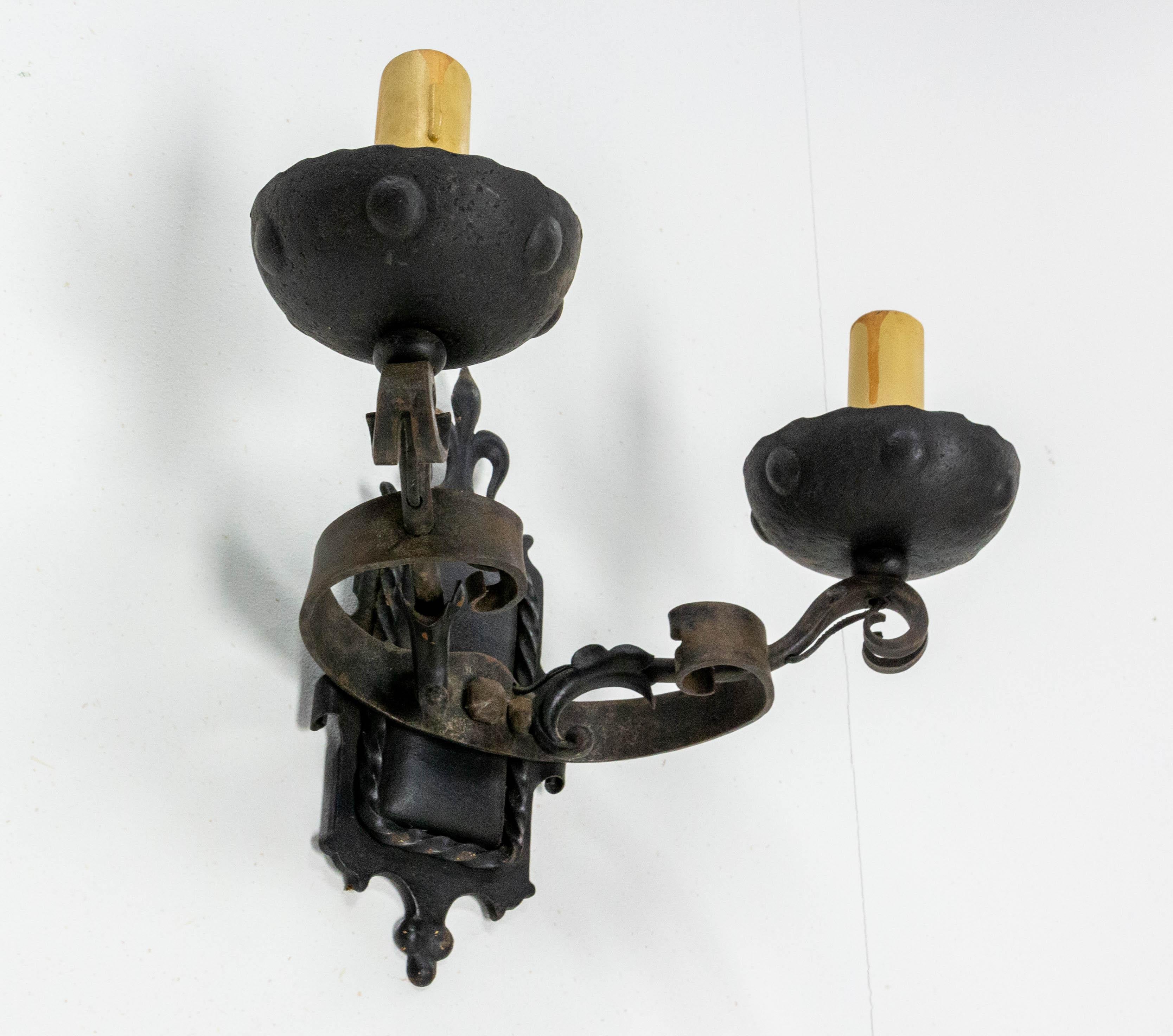 Outdoor Pair of Sconces Exterior Wall Light Lantern Wrought Iron, C. 1960, Spain For Sale 2