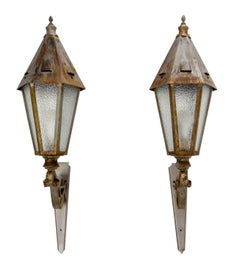 Outdoor Pair Sconces Exterior Wall Light Lantern Iron Glass, French