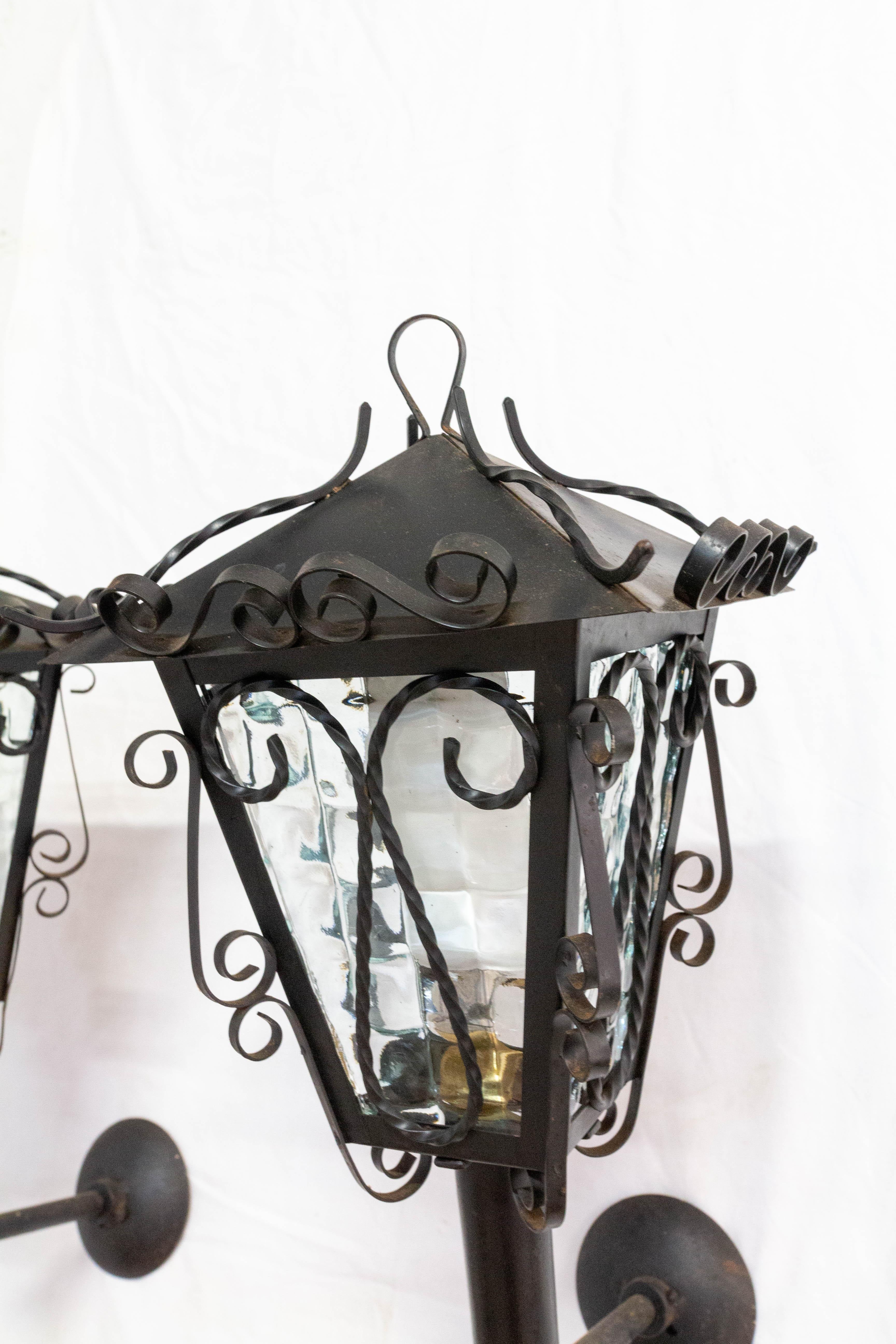 Outdoor Pair Sconces Exterior Wall Light Lantern Iron Glass, French  In Good Condition In Labrit, Landes