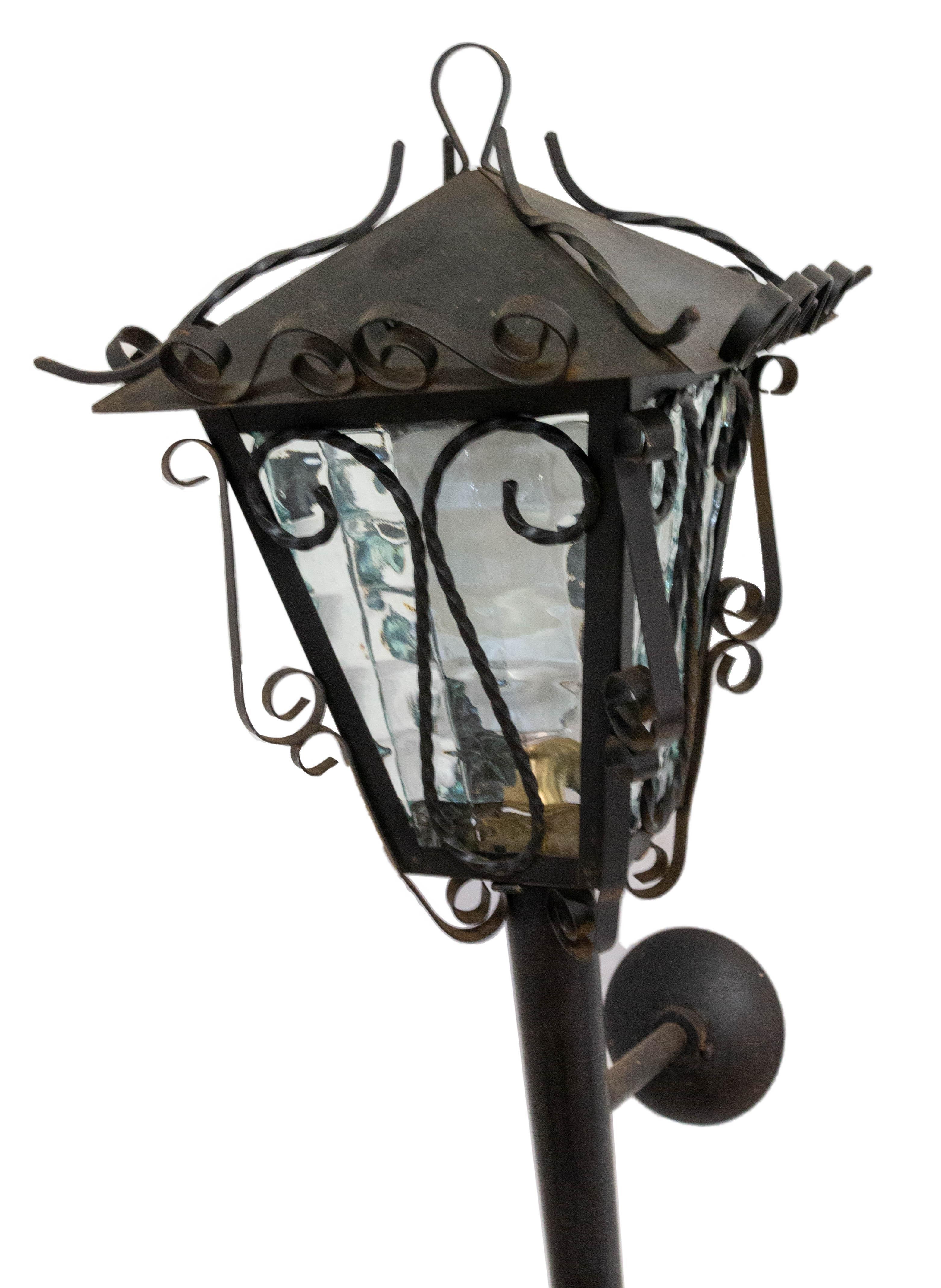Mid-20th Century Outdoor Pair Sconces Exterior Wall Light Lantern Iron Glass, French 