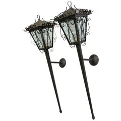 Outdoor Pair Sconces Exterior Wall Light Lantern Iron Glass, French