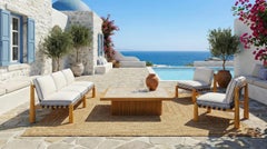 Outdoor Palau Coffee Table - Elegant Iroko Wood Coffee Table with Sculpted Base