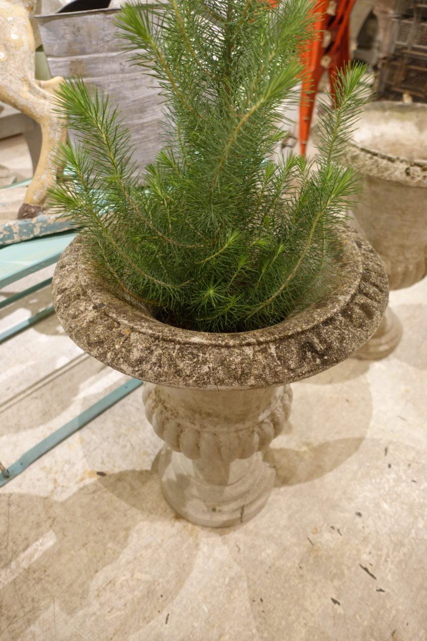 Beautiful and elegant old French trophy shaped jardiniere/garden planter. Gorgeous weathered patina from the elements. Stunning at an entrance, on a balcony, or evening with Christmas plants in.