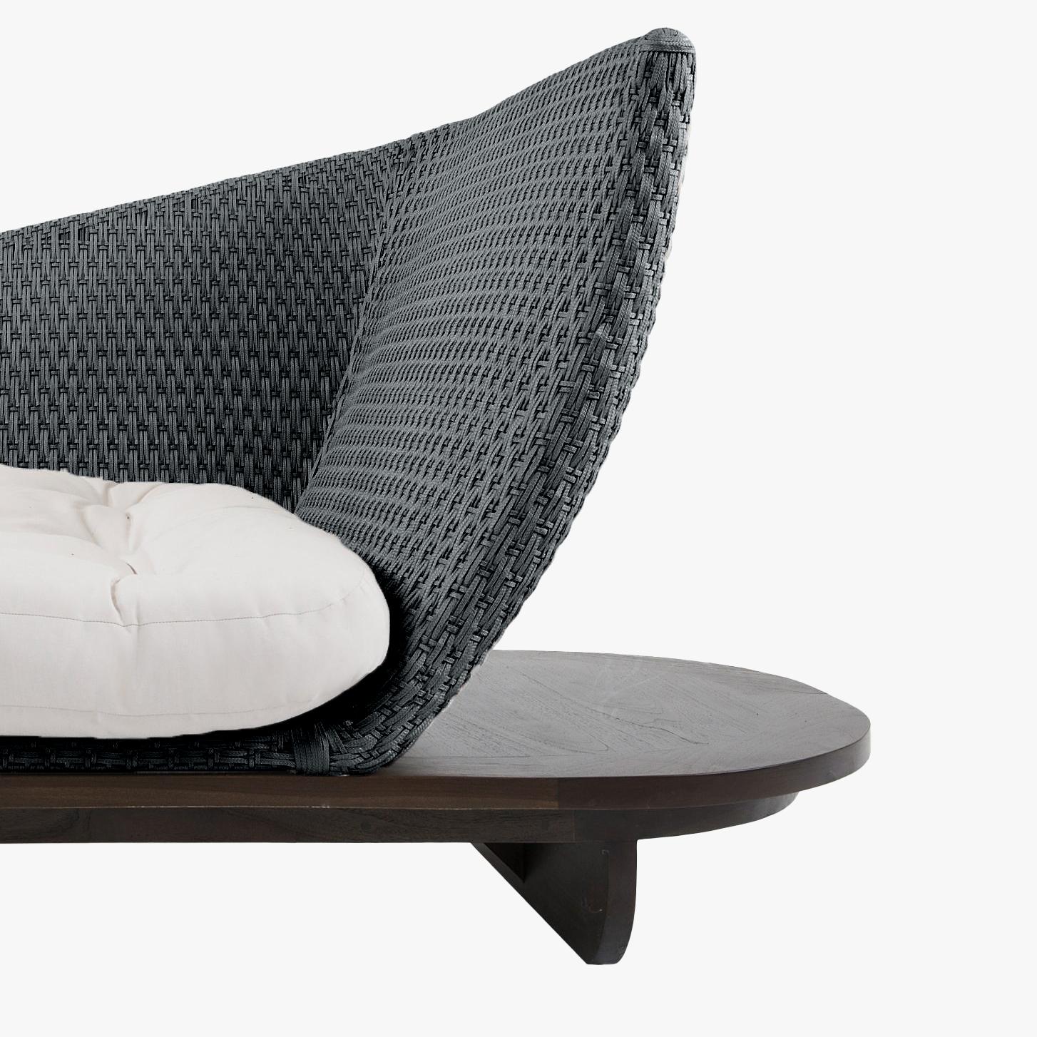 Asian Outdoor Platform Single Sofa In Dark Brown Teak For Sale