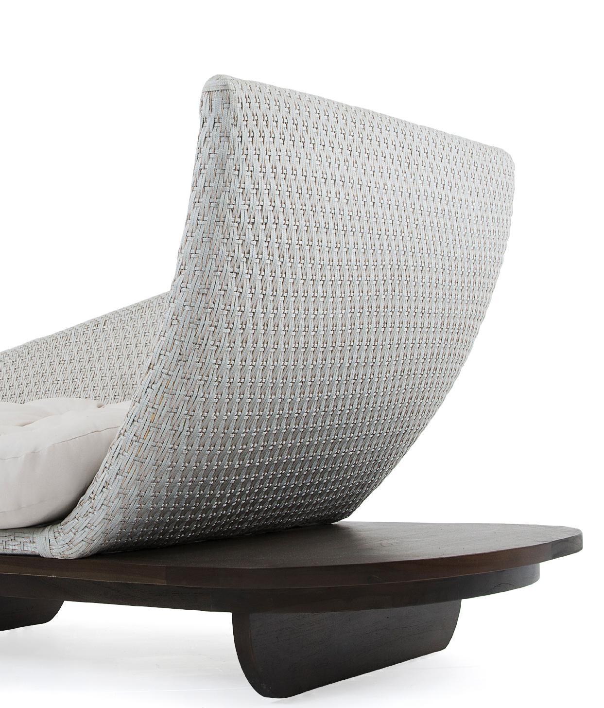 Contemporary Outdoor Platform Single Sofa In Dark Brown Teak For Sale