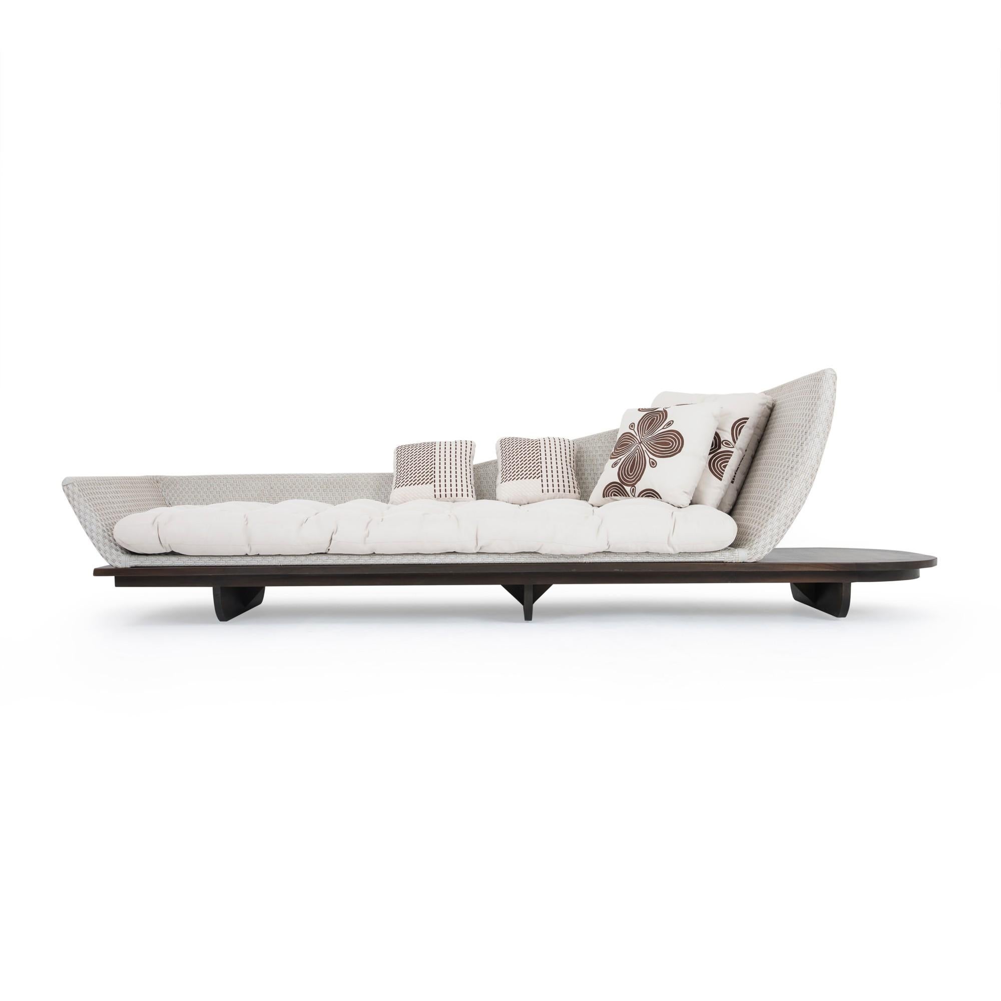 Modern Outdoor Platform Sofa in Dark Brown Teak For Sale