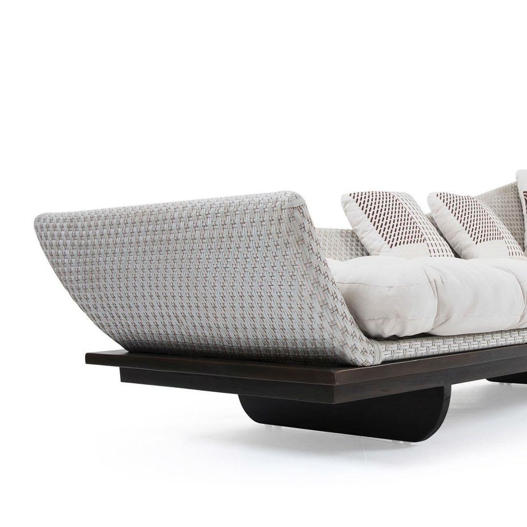 Fabric Outdoor Platform Sofa in Dark Brown Teak For Sale