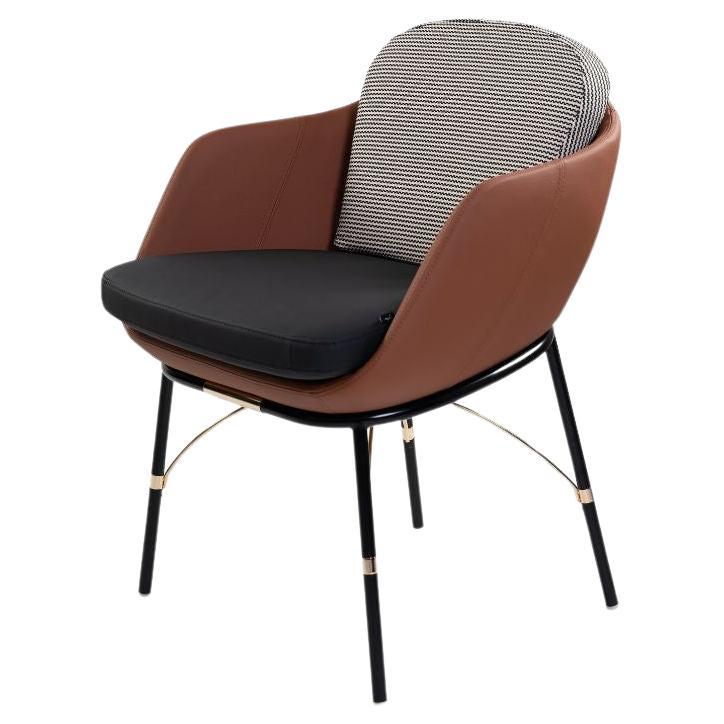 Outdoor Dining Chair With Brown Outdoor Leather and Waterproof Fabric