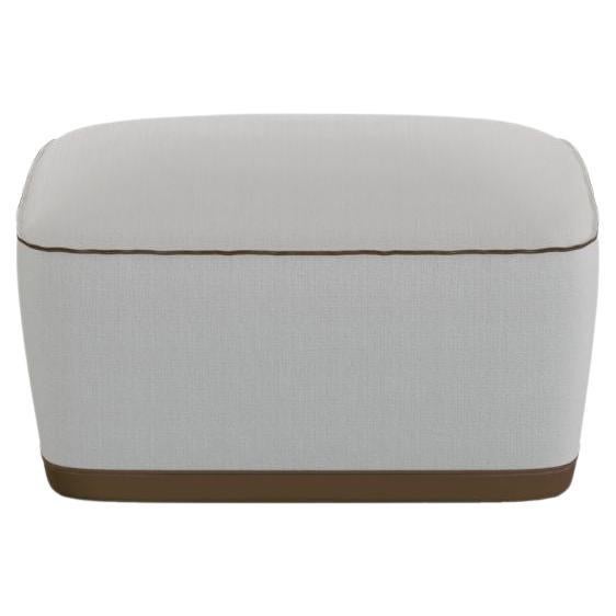 Outdoor Resistant Modern Ottoman in Leather and Acrylic Fabric For Sale