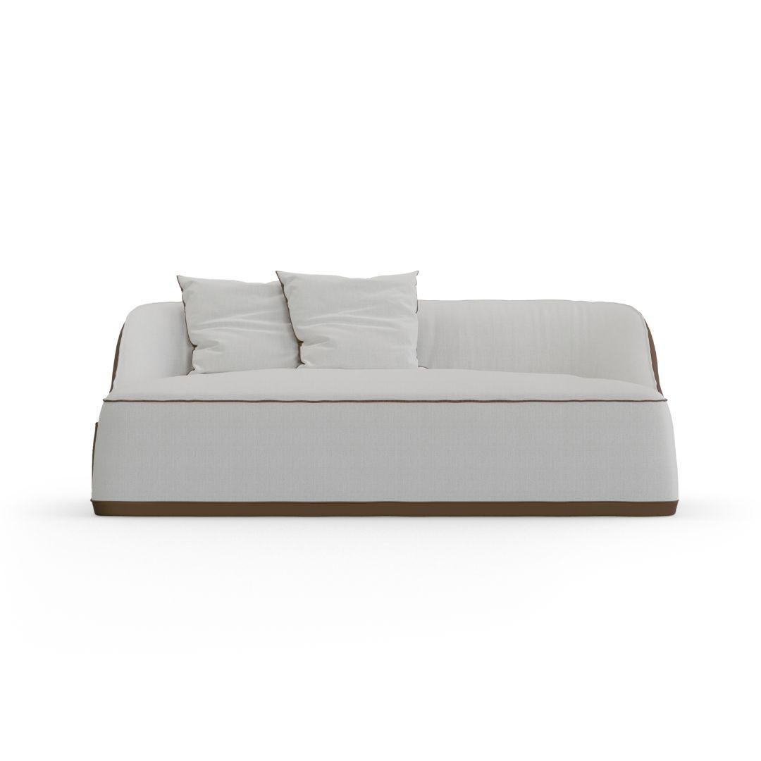 Portuguese Outdoor Resistant Modern Sofa in Leather and Acrylic Fabric For Sale