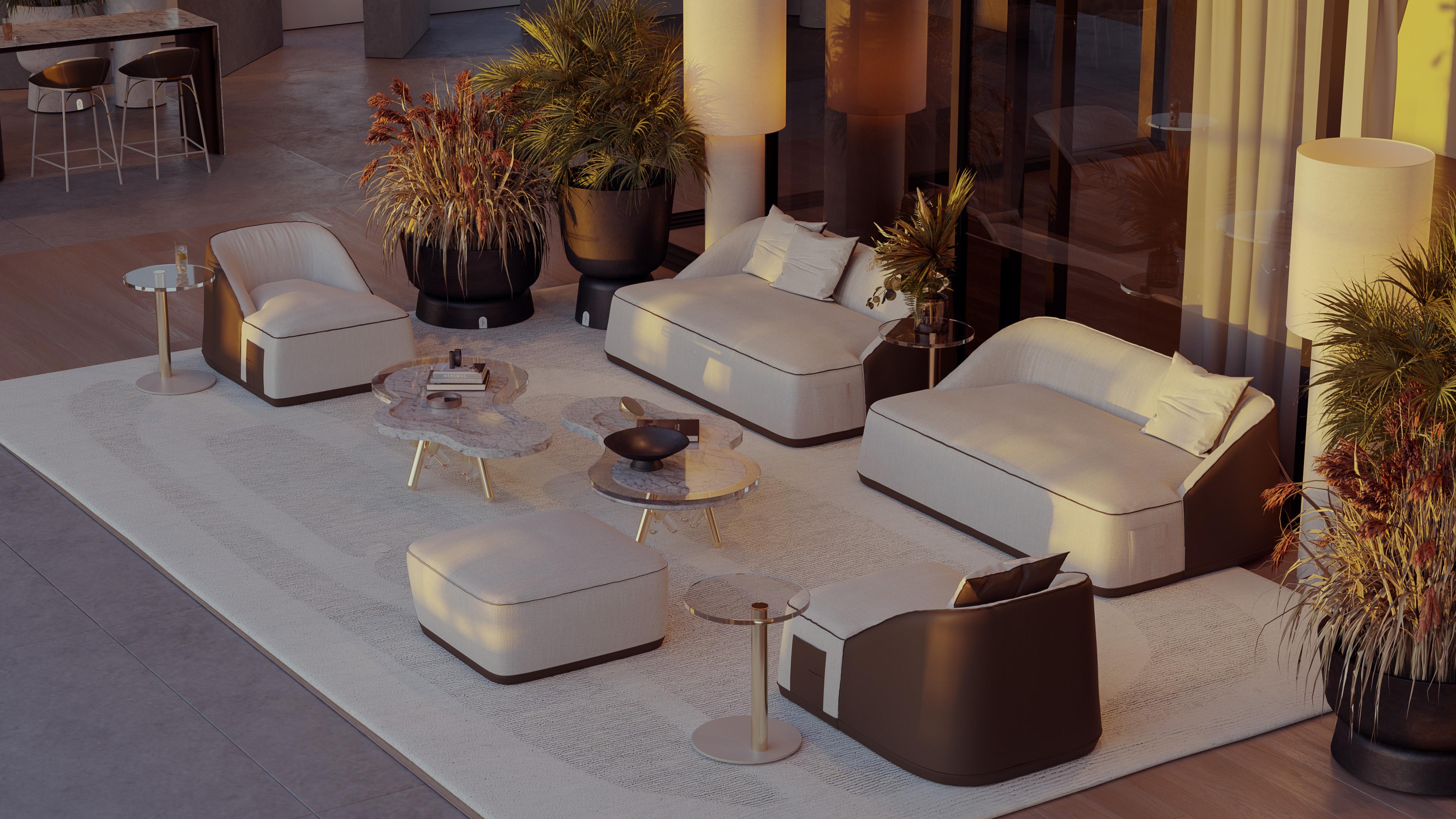 Portuguese Weatherproof Outdoor Couch with Leather and Acrylic Textiles For Sale
