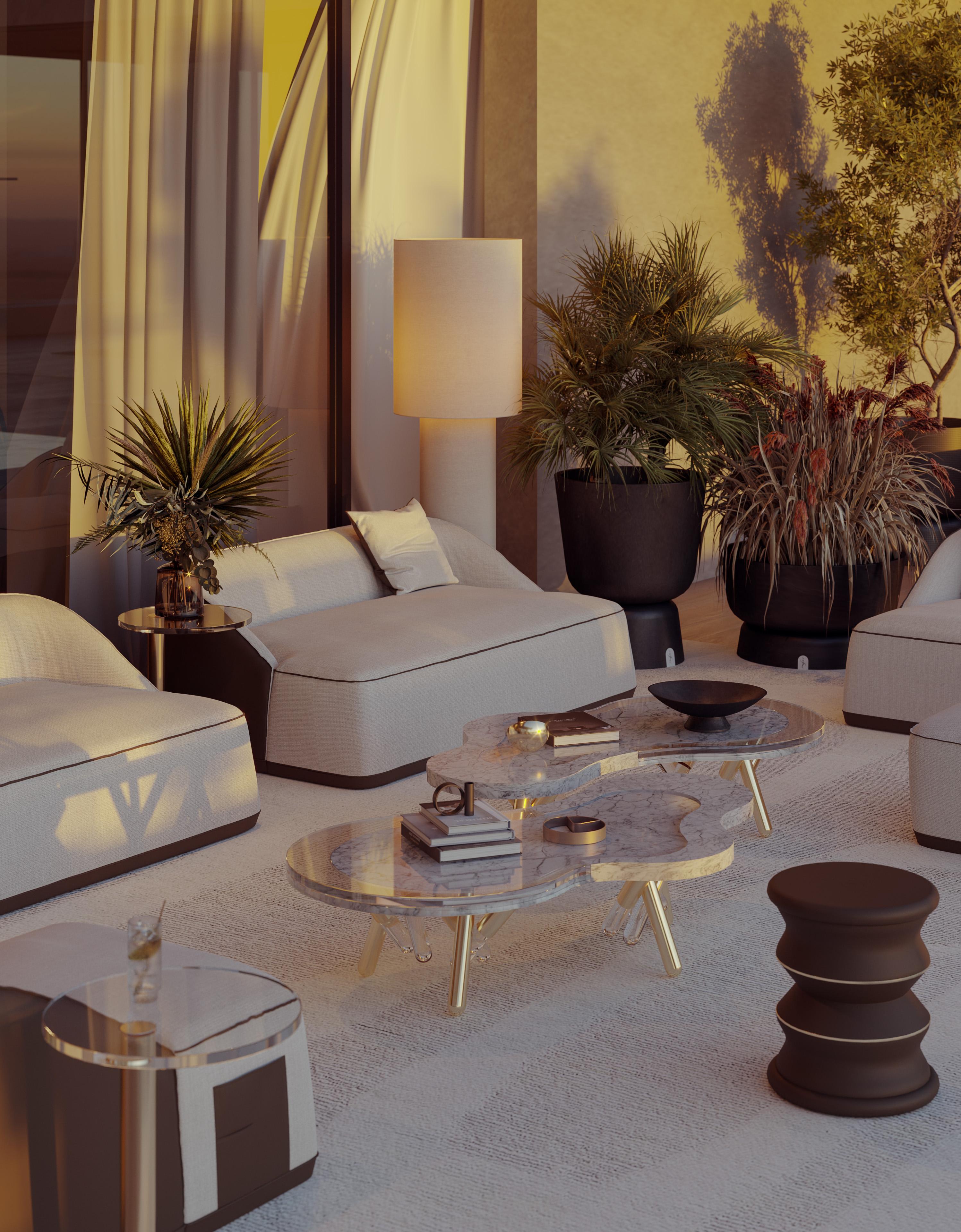 Contemporary Weatherproof Outdoor Couch with Leather and Acrylic Textiles For Sale