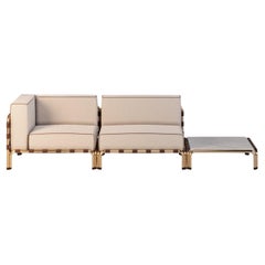 Elegant Outdoor Sectional with Waterproof Blue Leather Upholstery