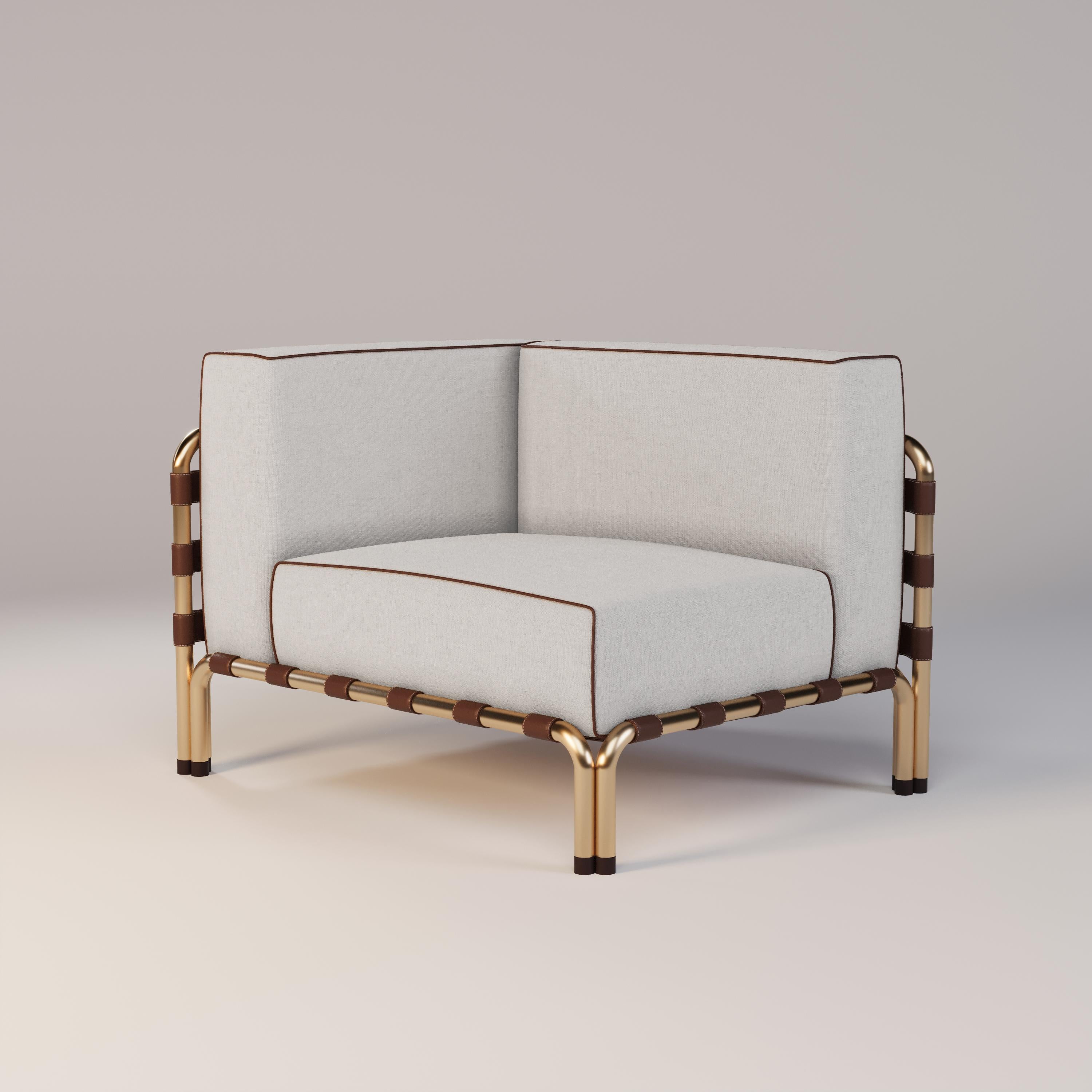 Acier inoxydable Fauteuil d'extérieur modulaire robuste avec accents en cuir en vente