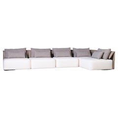 Modern Modular Sofa for Outdoor With Green Leather and Gold Plated Details 
