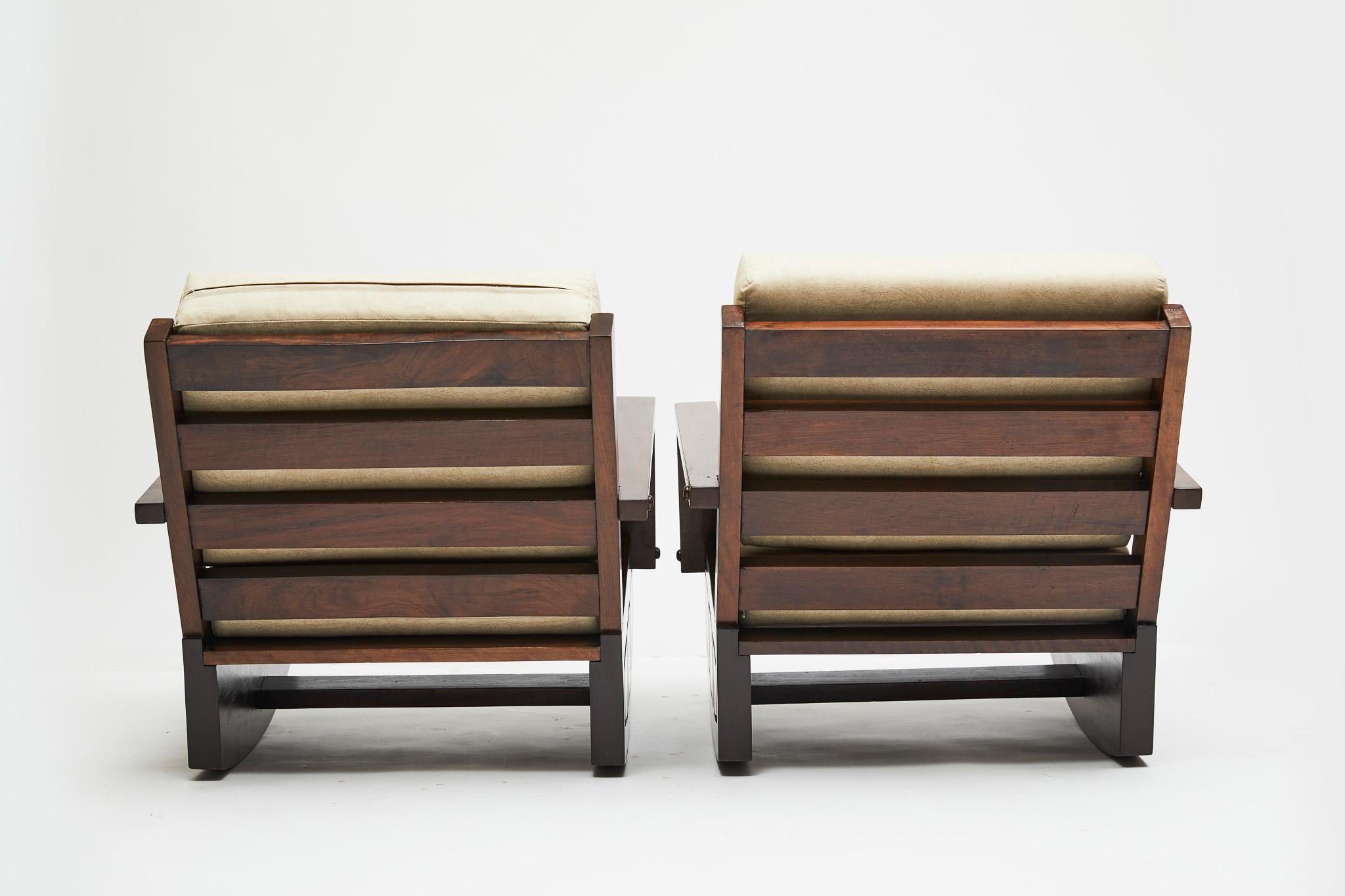 Mid-Century Modern Midcentury Modern Rocking Chairs in Hardwood & Cream Aqua Block cushions, Brazil