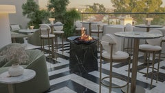 Outdoor Round Bar Table with Marble Top and Metallic Frame