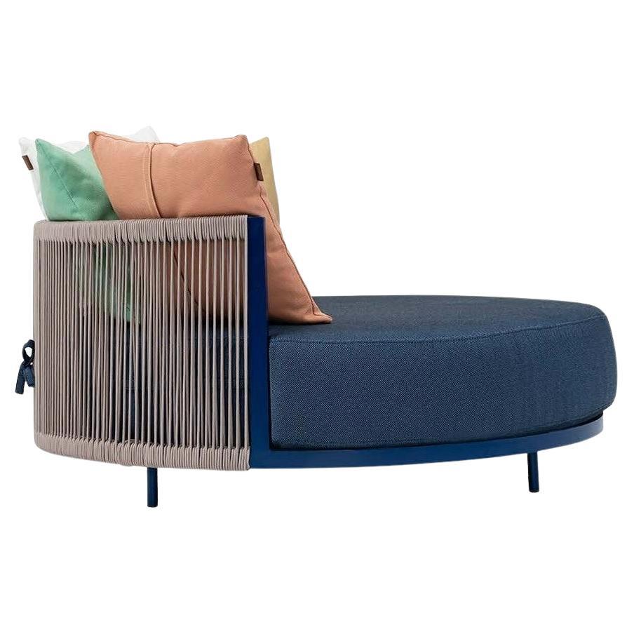 Outdoor Round Daybed Upholstered in Fabric with Cushions For Sale