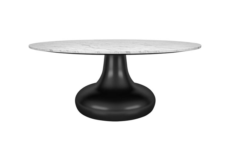 Contemporary Outdoor Round Dining Table In Matte White Lacquer  For Sale