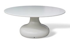 Outdoor Round Dining Table by Albino Miranda, Matte White Resin