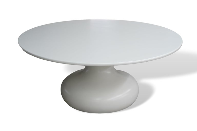 Modern Outdoor Round Dining Table In Matte White Lacquer  For Sale
