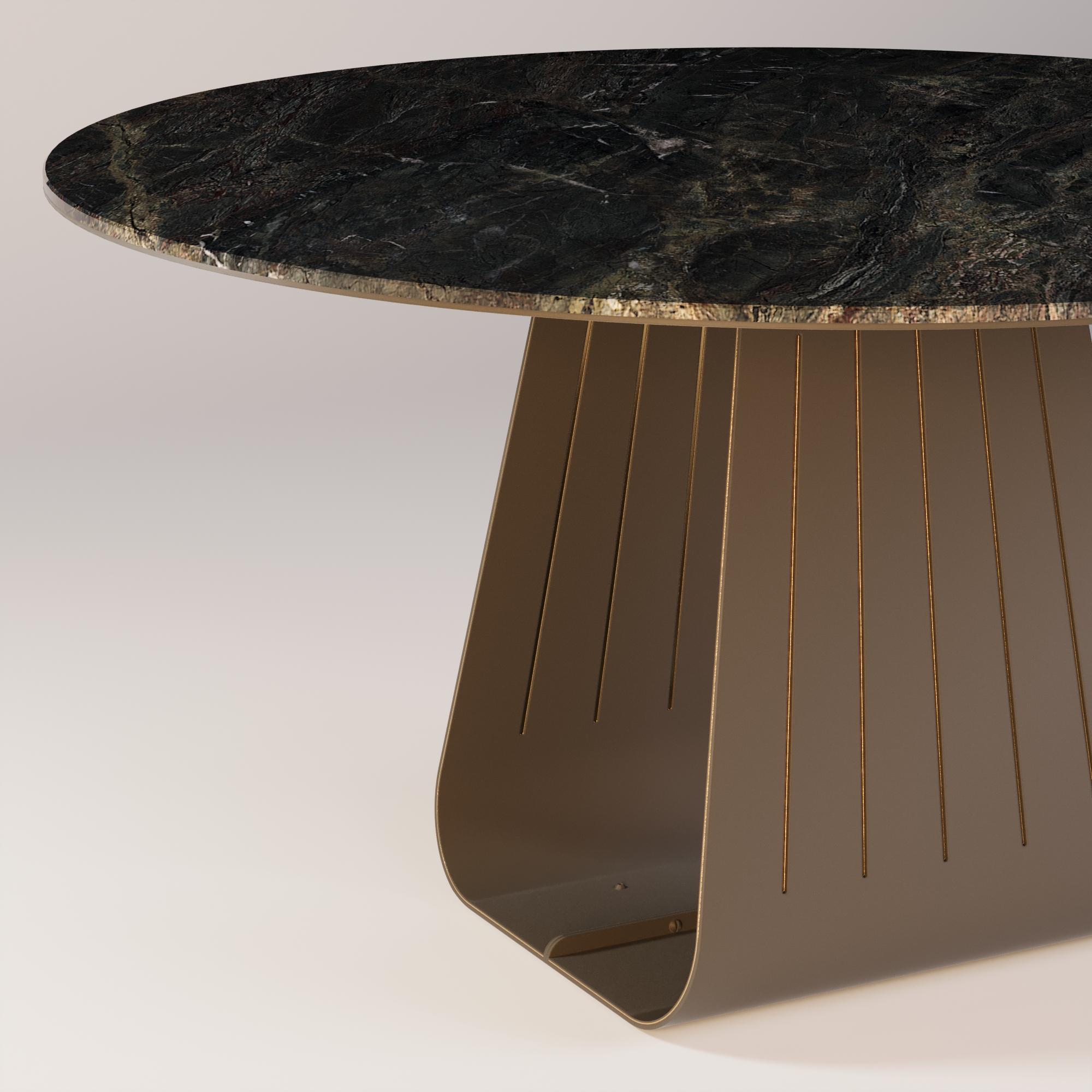 Modern Outdoor Round Dining Table with Green Neolith Top For Sale
