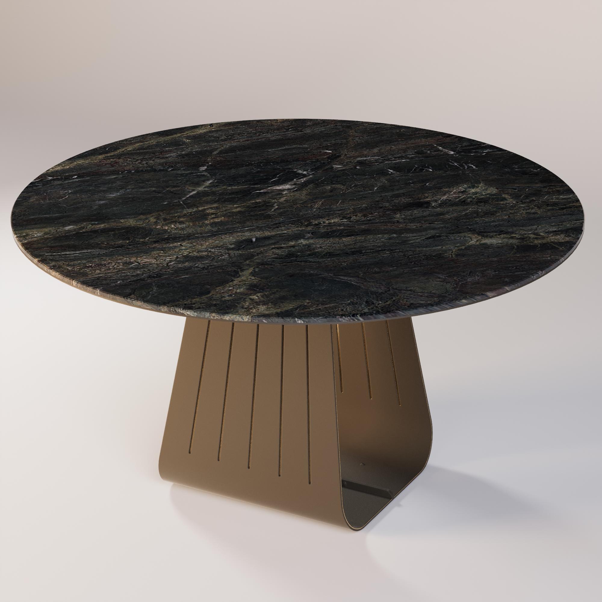 Portuguese Outdoor Round Dining Table with Green Neolith Top For Sale