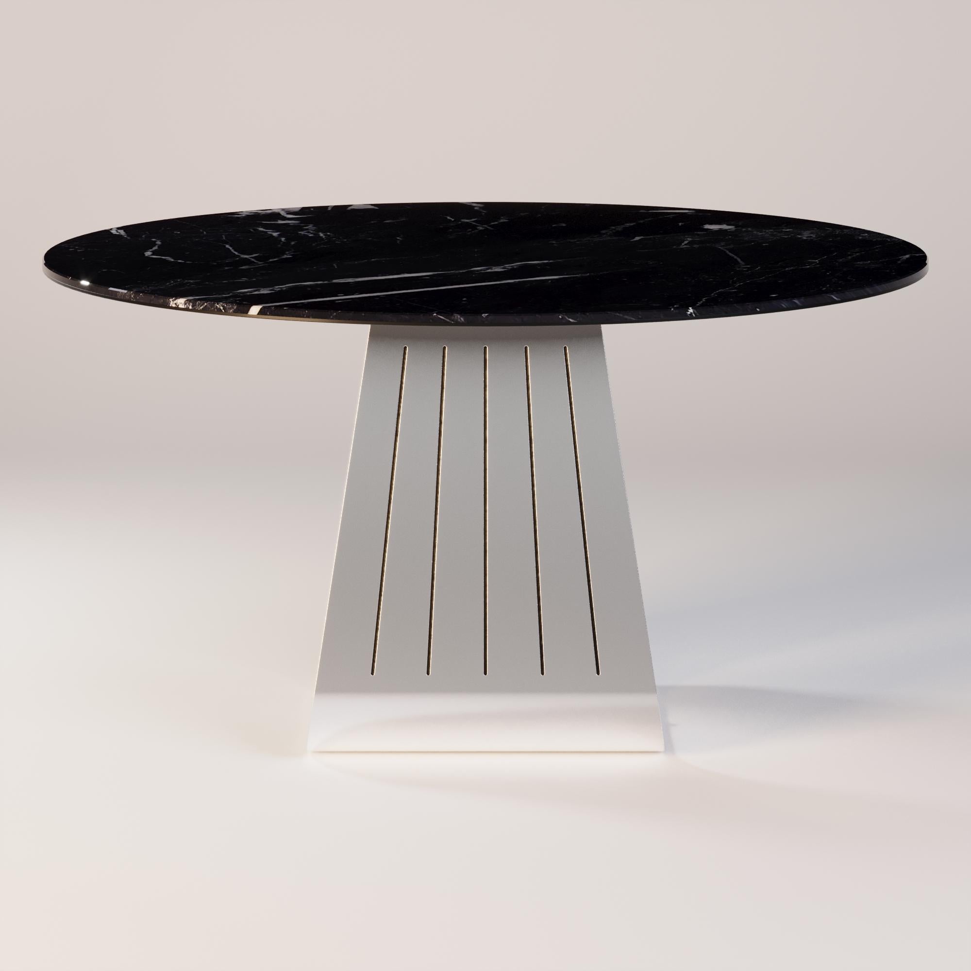 Modern Outdoor Round Dining Table with Nero Marquina Marbe Top For Sale