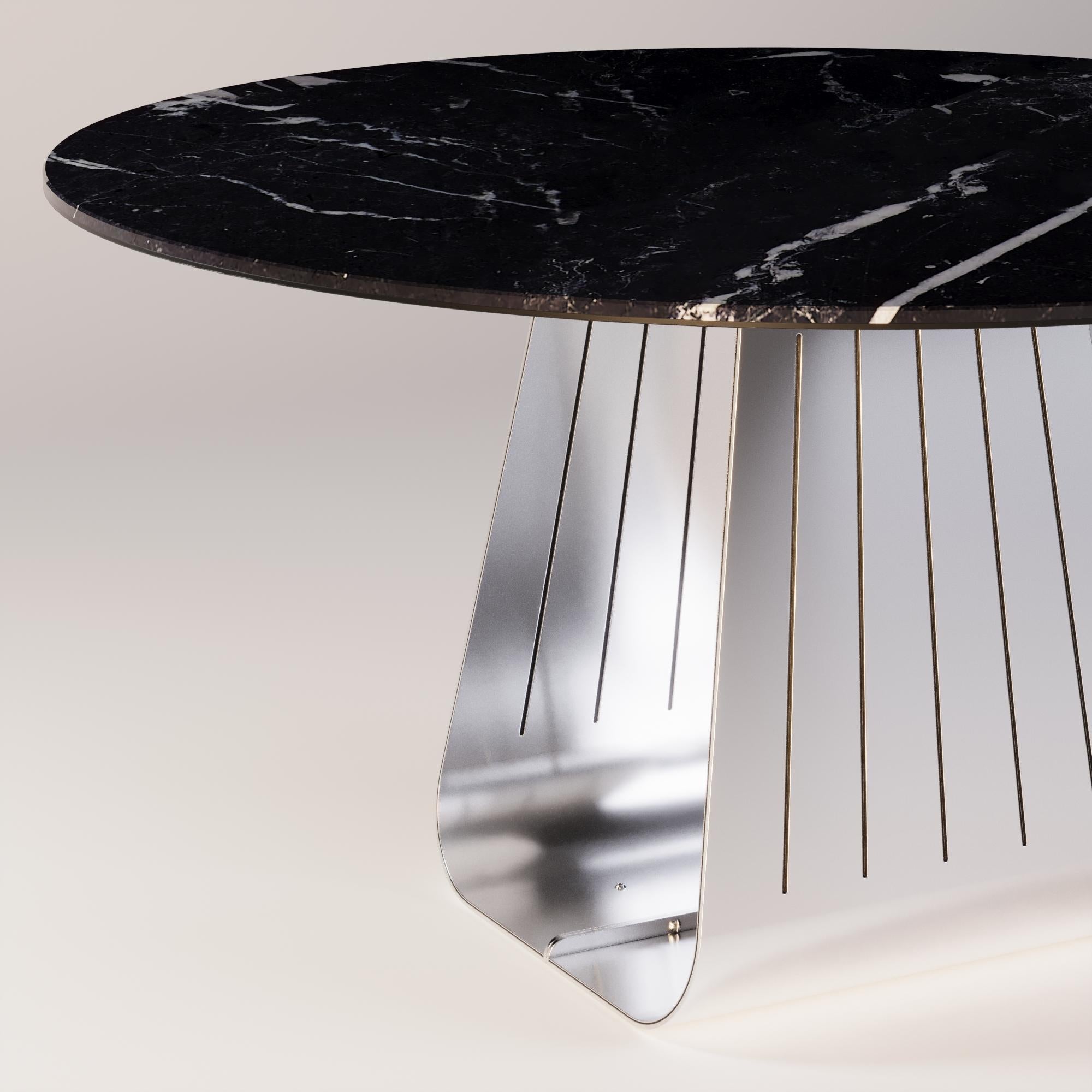 Portuguese Outdoor Round Dining Table with Nero Marquina Marbe Top For Sale