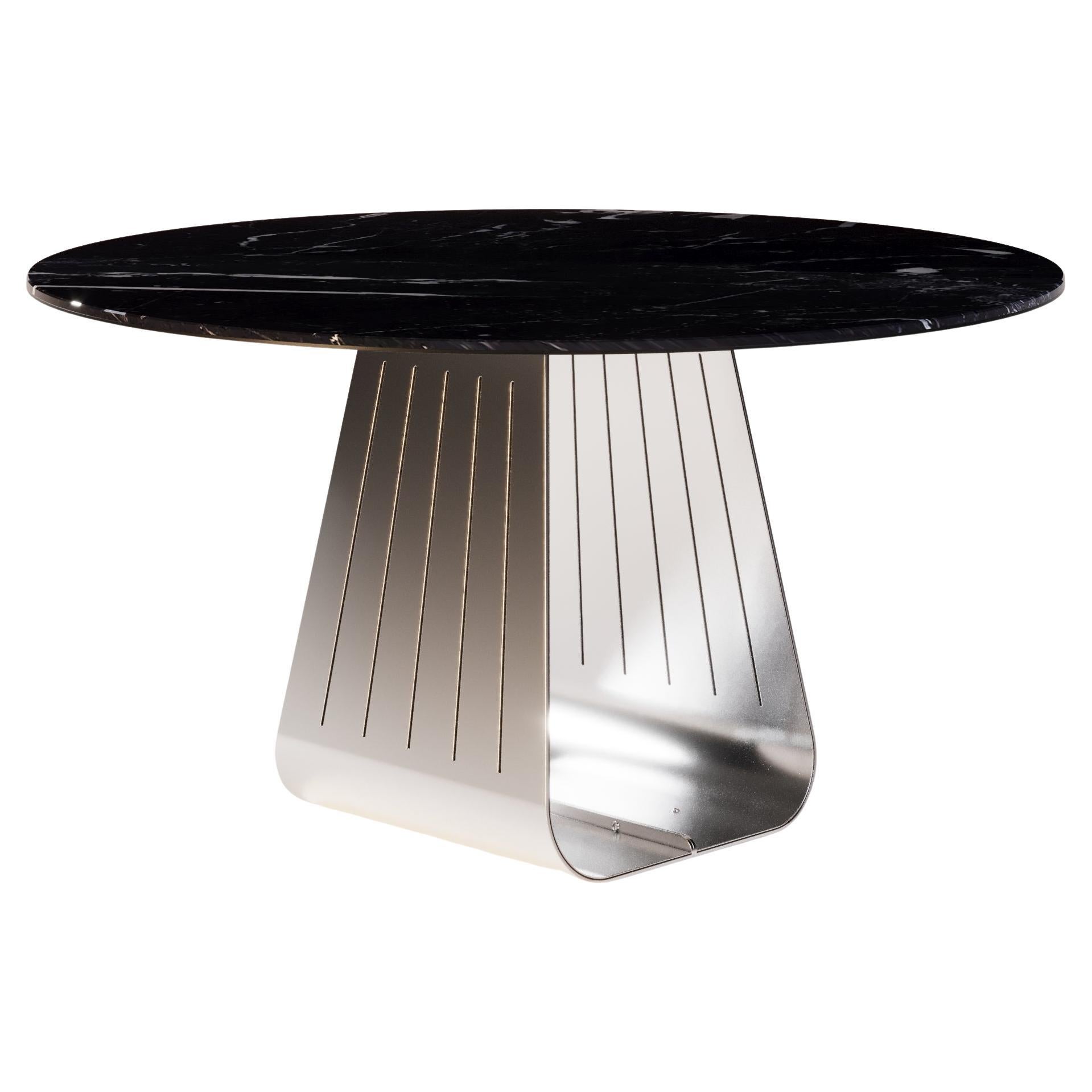 Runder Esstisch für draußen mit Nero Marquina Marbe Platte