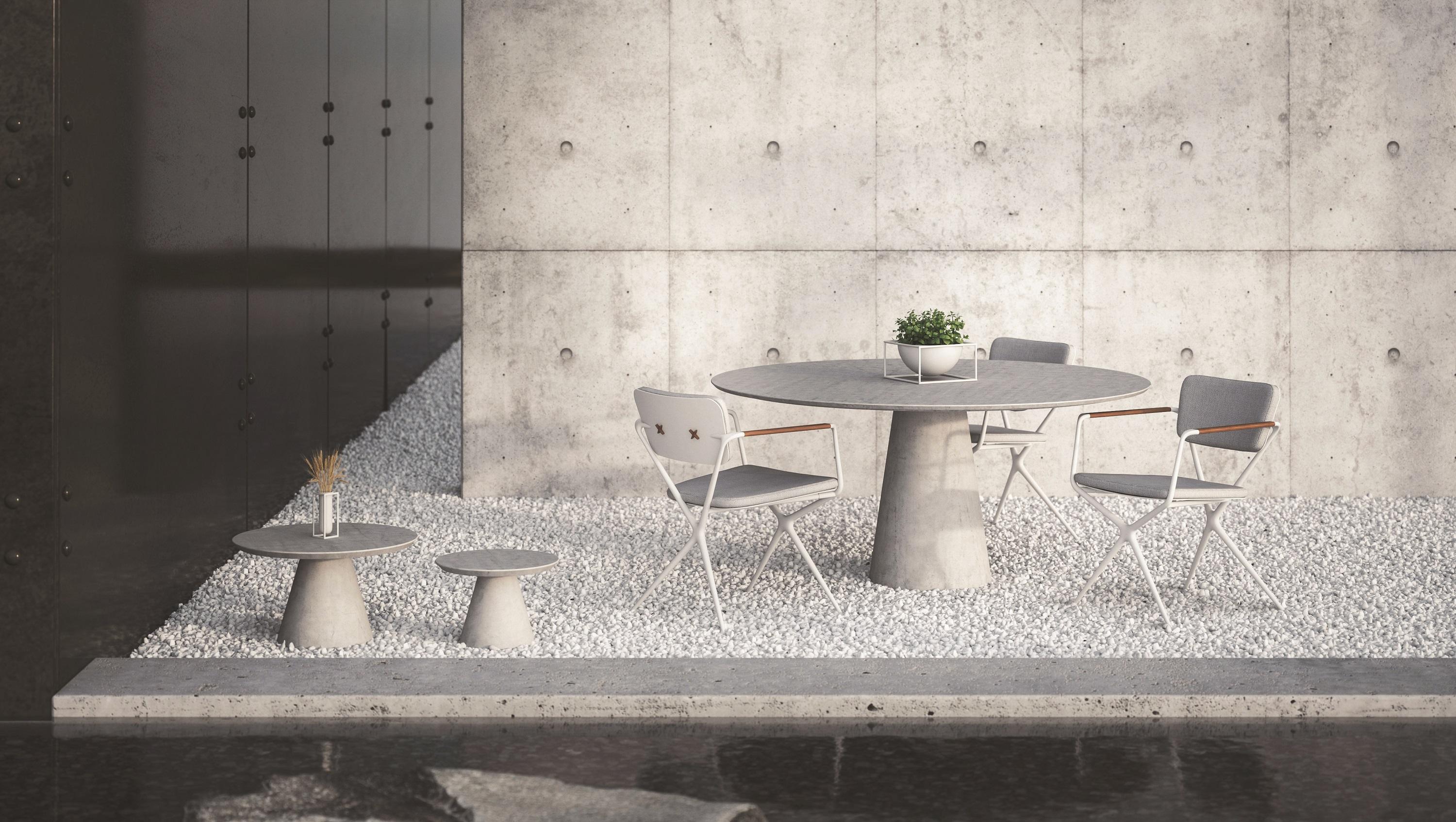 New Conix 160 round table design by Kris Van Puyvelde

Finishes:
Base: Concrete
Top: Ceramic

Available in other ceramic or teak top


Dimensions:
Round Ø 62.9