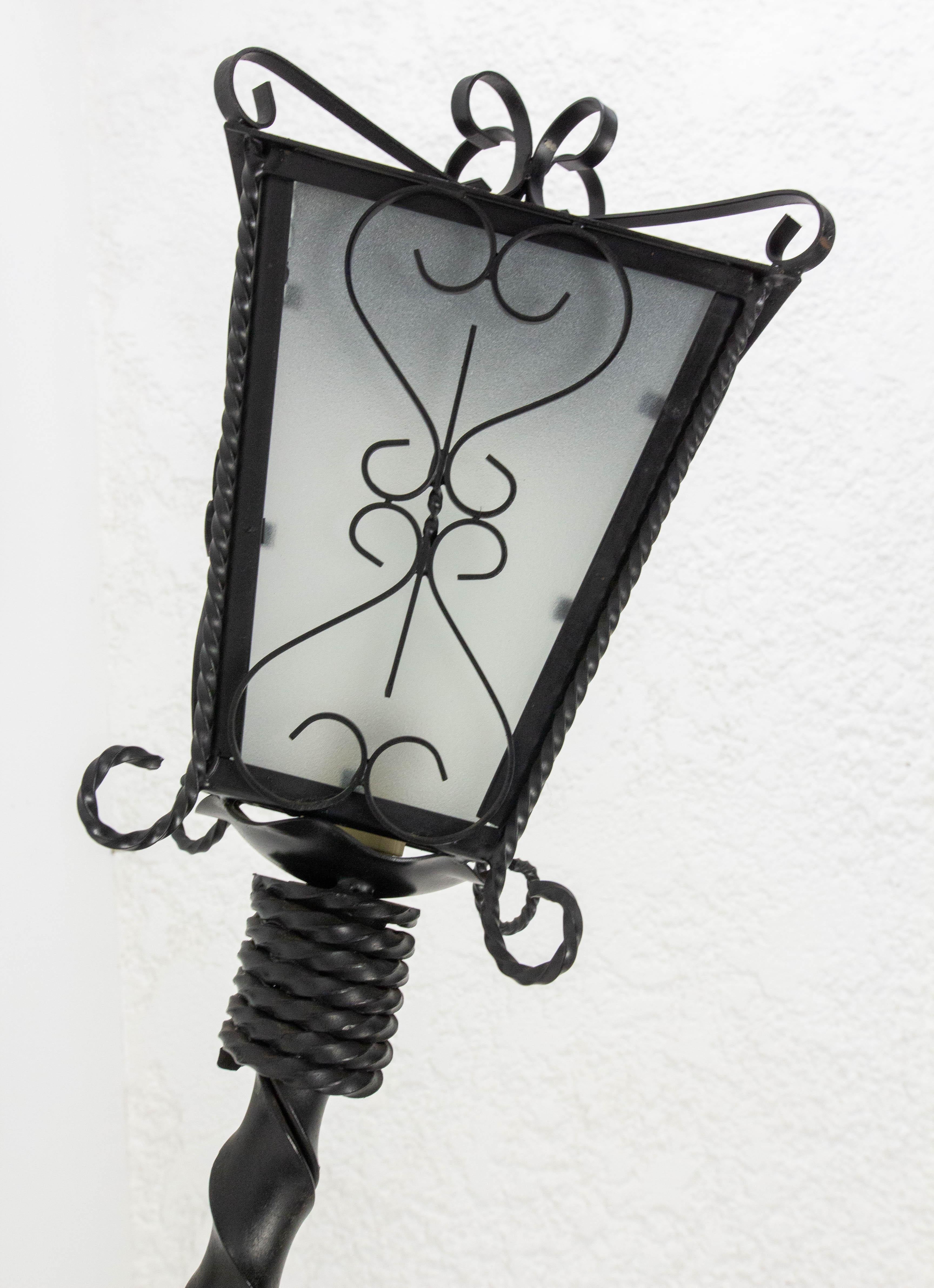Outdoor Sconce Exterior Wall Light Lantern Iron & Glass, French For Sale 5