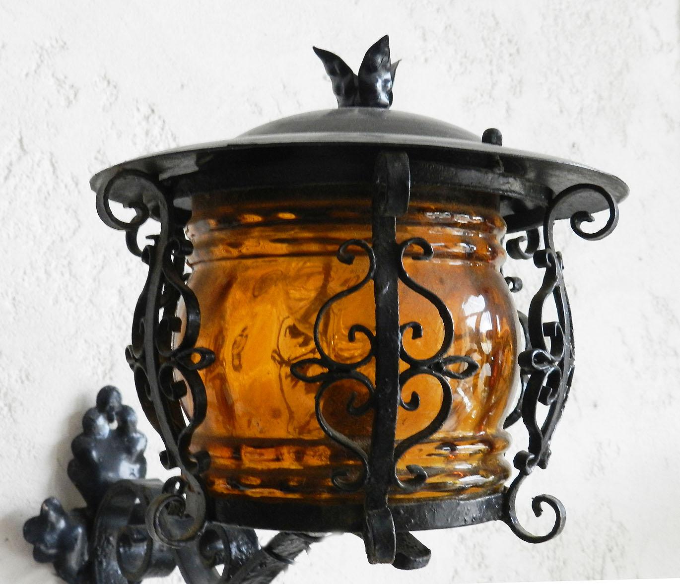 Early 20th Century Outdoor Sconce Exterior Wall Light Lantern Iron Glass, French 