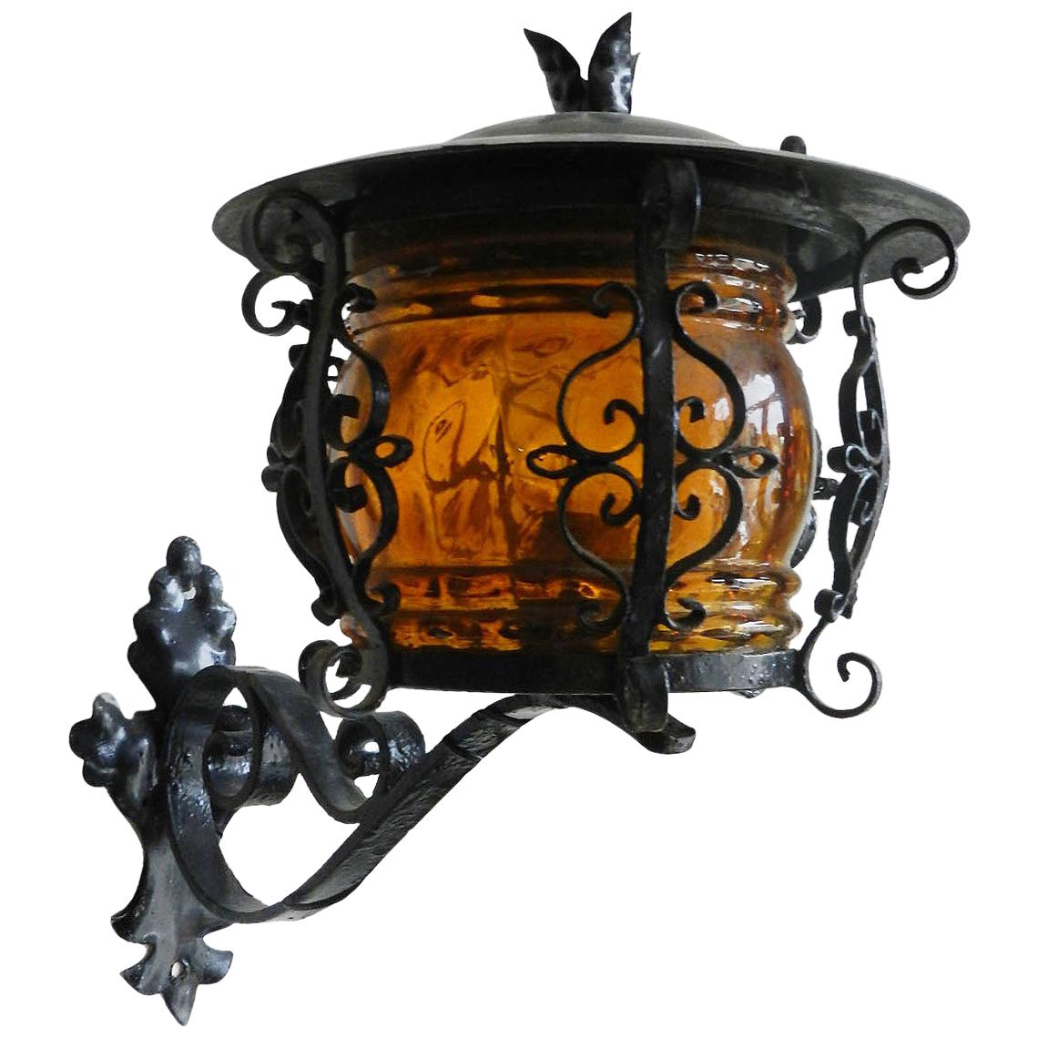 Outdoor Sconce Exterior Wall Light Lantern Iron Glass, French 
