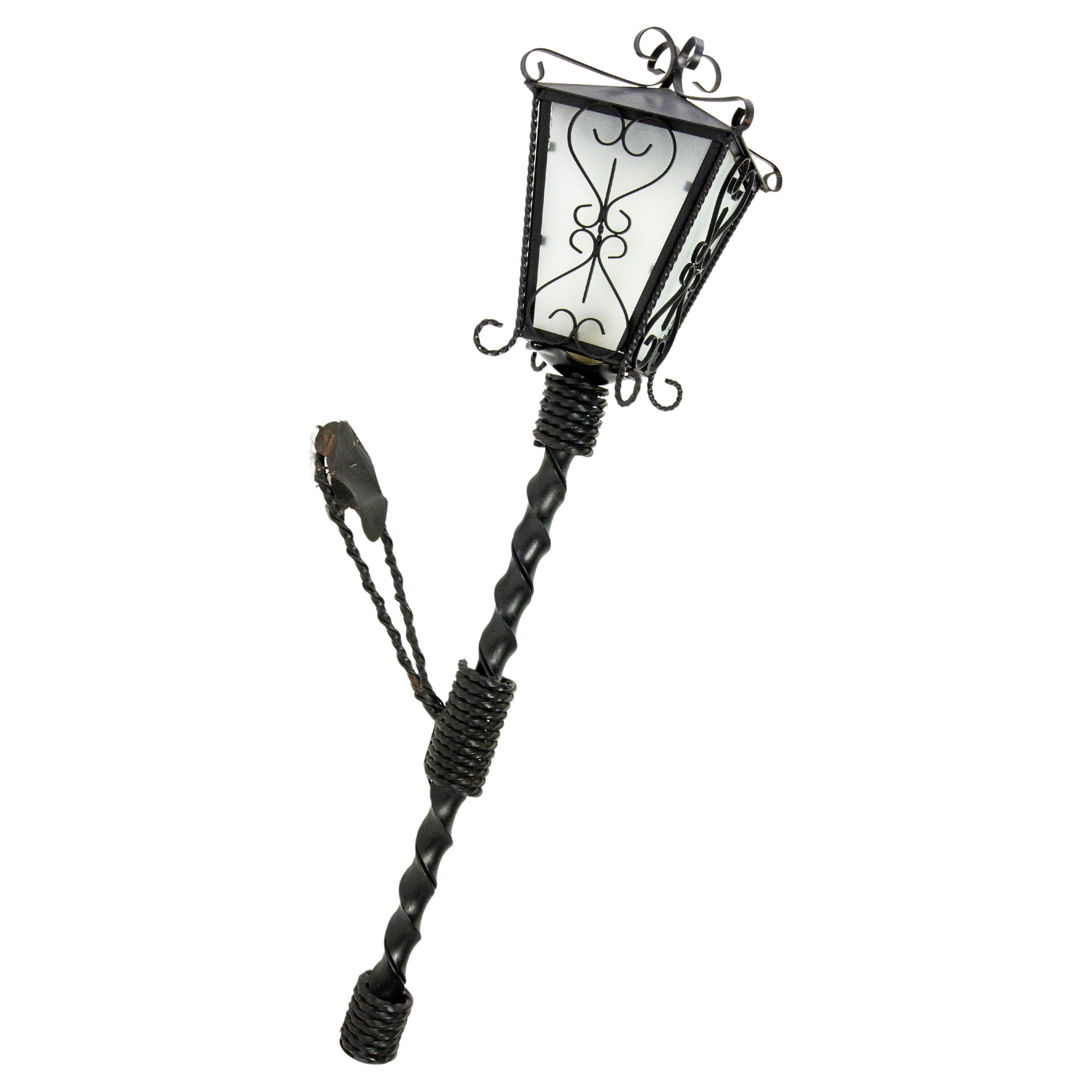 Outdoor Sconce Exterior Wall Light Lantern Iron & Glass, French For Sale