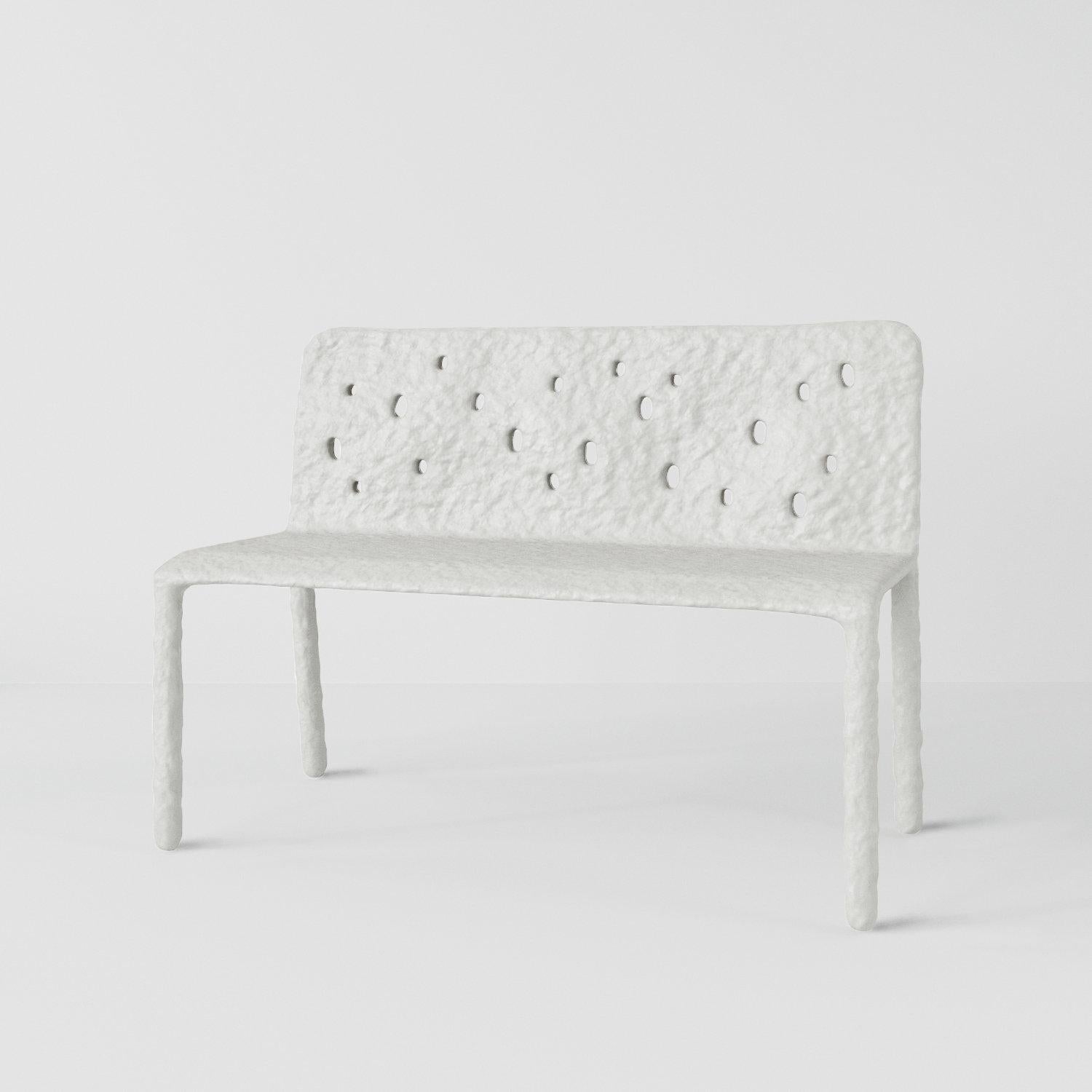Outdoor sculpted contemporary bench by FAINA
Design: Victoriya Yakusha
Material: steel, flax rubber, biopolymer, cellulose
Dimensions: Length 110 x height 82 x width 52.5 cm, seat height: 45cm
Weight: 25 kilos.

Available in 12 colours

Made