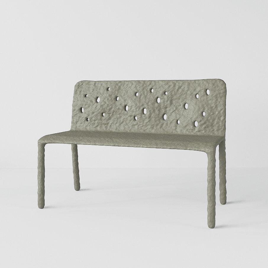 Outdoor sculpted contemporary bench by Faina
Design: Victoriya Yakusha
Material: steel, flax rubber, biopolymer, cellulose
Dimensions: Length 110 x height 82 x width 52.5 cm, seat height: 45cm
Weight: 25 kilos.

Available in 12 colours

Made