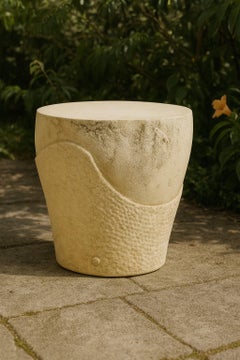 Outdoor Sculptural Artistic Side Table In Aged Plaster Finish