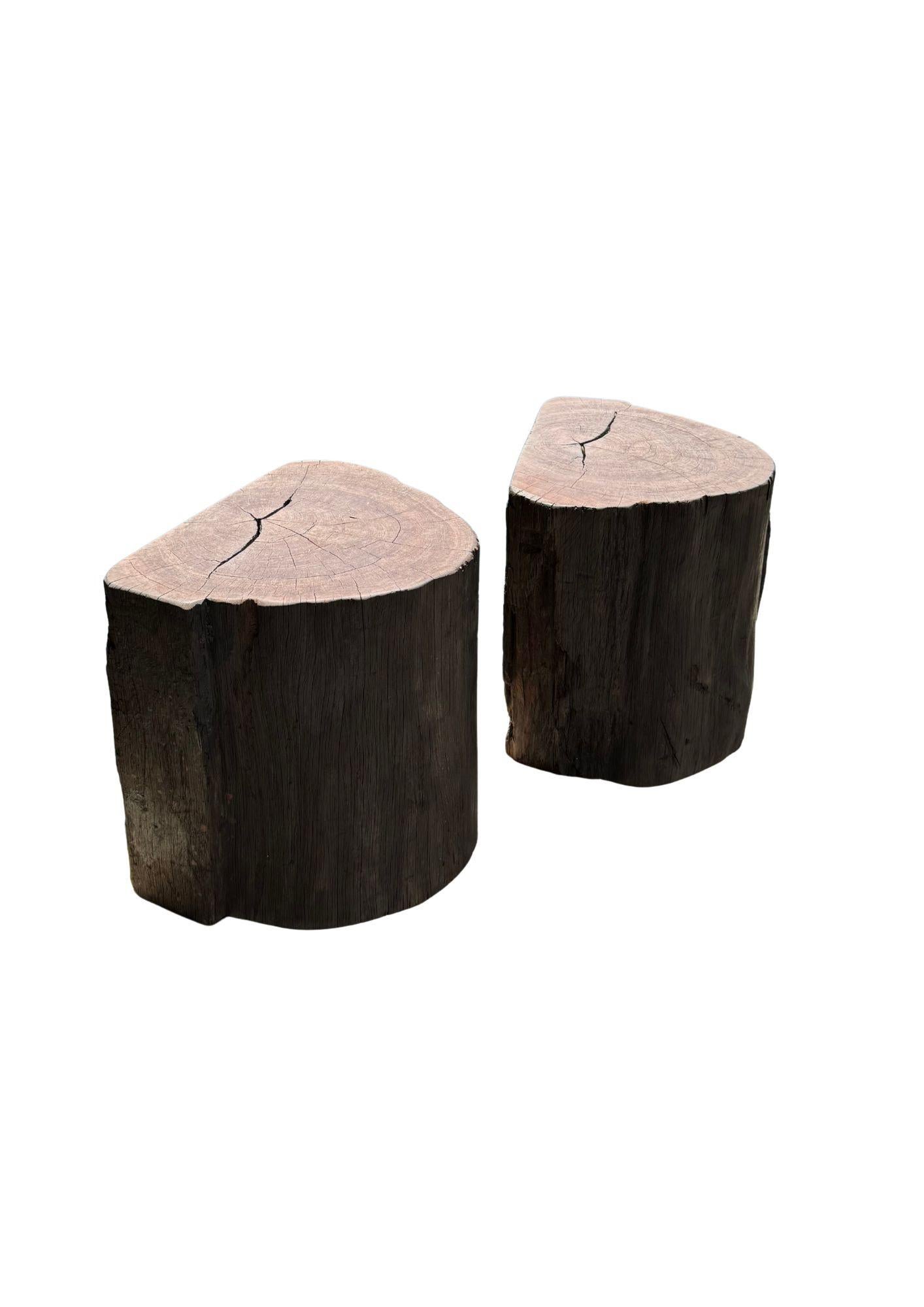 Outdoor Sculptural Side Table Set Crafted from Ulin Iron Wood, Modern Organic For Sale 3
