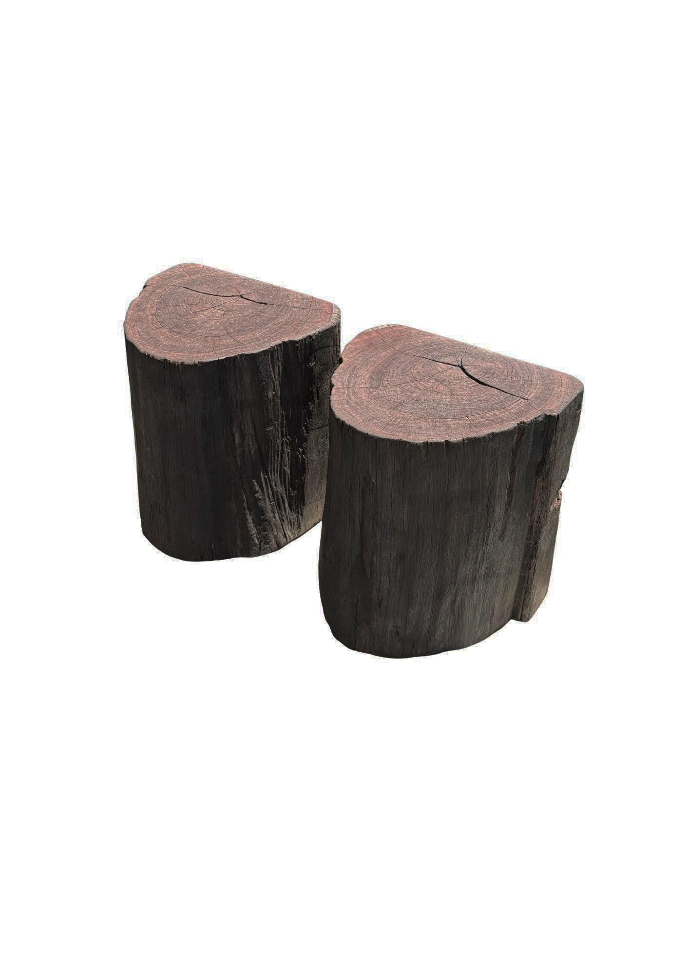 Hardwood Outdoor Sculptural Side Table Set Crafted from Ulin Iron Wood, Modern Organic For Sale