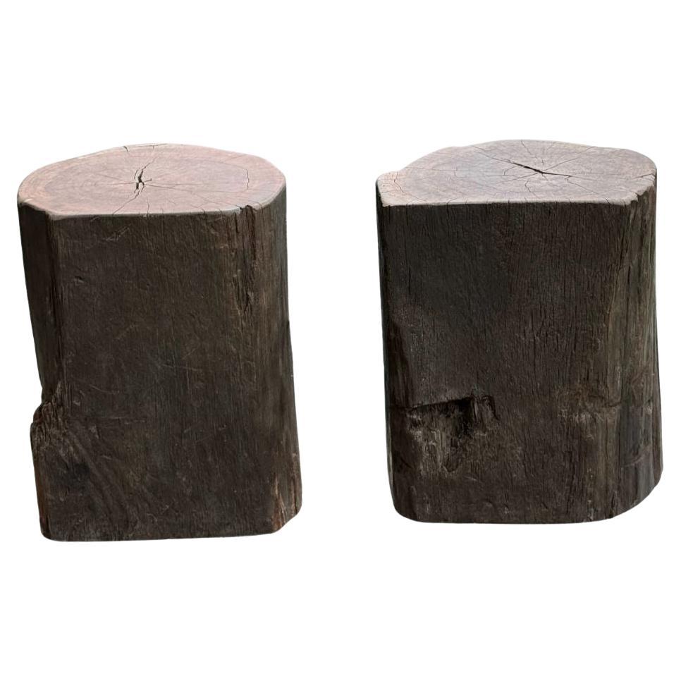 Outdoor Sculptural Side Table Set Crafted from Ulin Iron Wood, Modern Organic