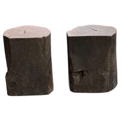 Outdoor Sculptural Side Table Set Crafted from Ulin Iron Wood, Modern Organic