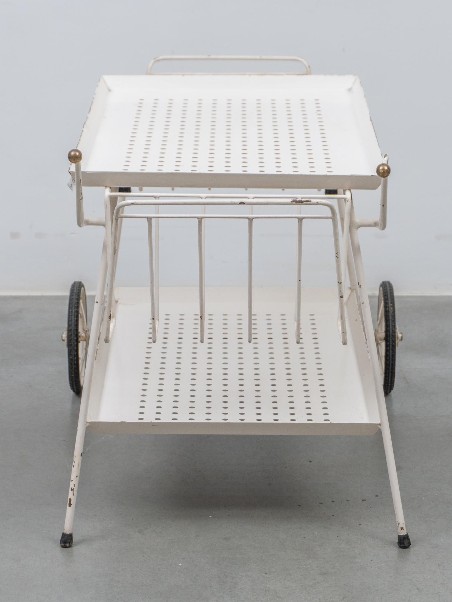 Outdoor Serve Table with Sheet Metal Perforated Rectangular Tray, 1950s For Sale 3