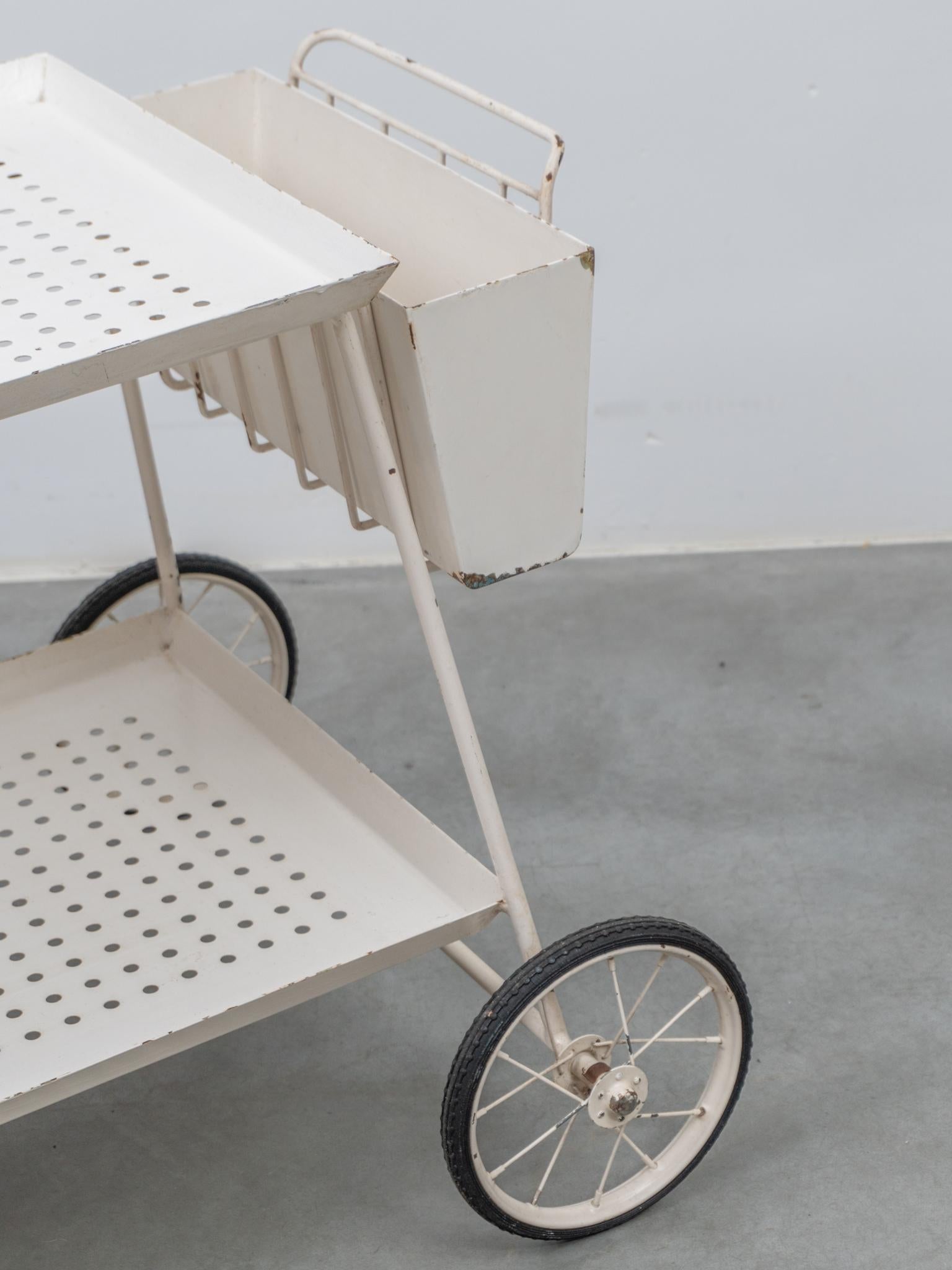 Outdoor Serve Table with Sheet Metal Perforated Rectangular Tray, 1950s For Sale 4