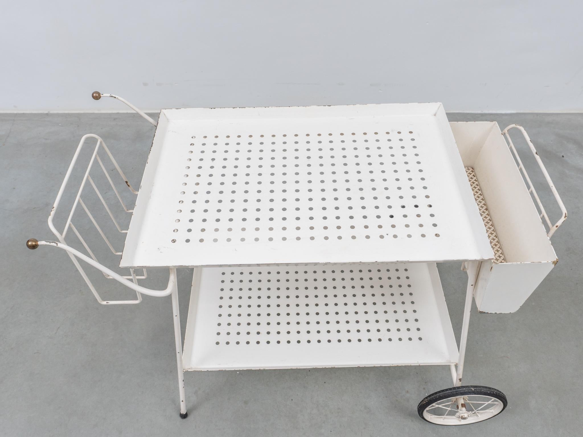 Outdoor Serve Table with Sheet Metal Perforated Rectangular Tray, 1950s For Sale 5