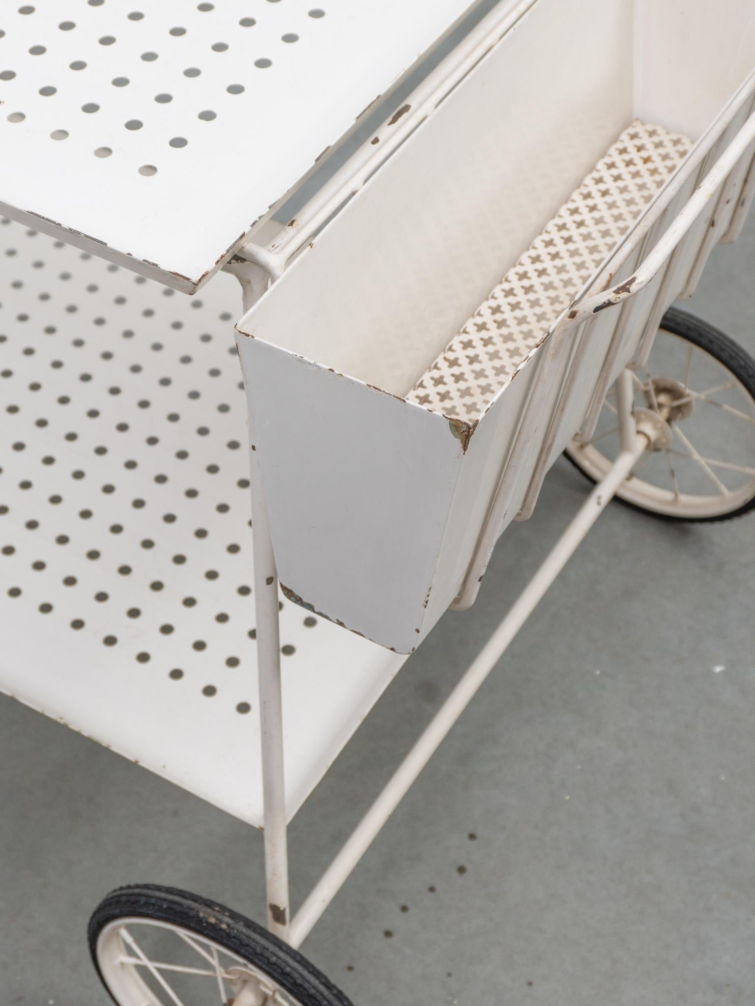 Outdoor Serve Table with Sheet Metal Perforated Rectangular Tray, 1950s For Sale 6