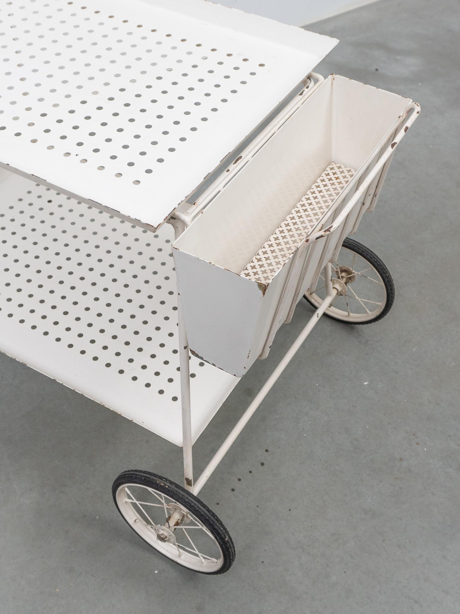 Outdoor Serve Table with Sheet Metal Perforated Rectangular Tray, 1950s For Sale 7