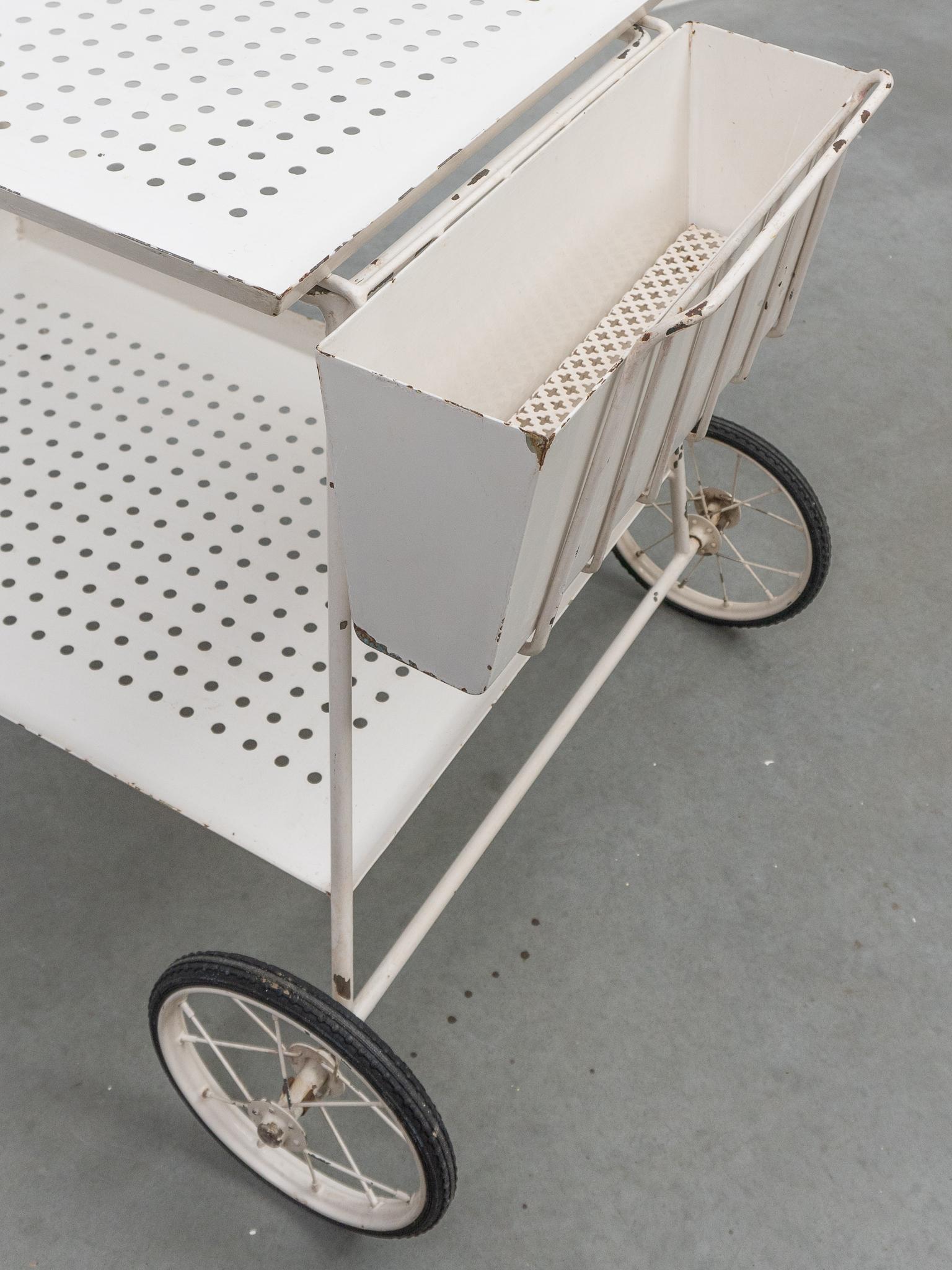 Outdoor Serve Table with Sheet Metal Perforated Rectangular Tray, 1950s For Sale 8